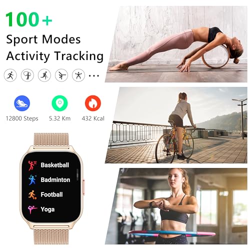Smart Watch 45mm for Women Men(Dial/Answer Calls), 2.0" Fitness Tracker Watch with Heart Rate/Blood Pressure/Blood Oxygen Monitor for Android iOS - color: Rose Gold+Pink