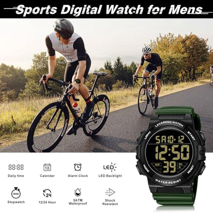 Mens Digital Watch, Sport Military Watch for Men, LED Large Face - color: 11-G-GreenBlack