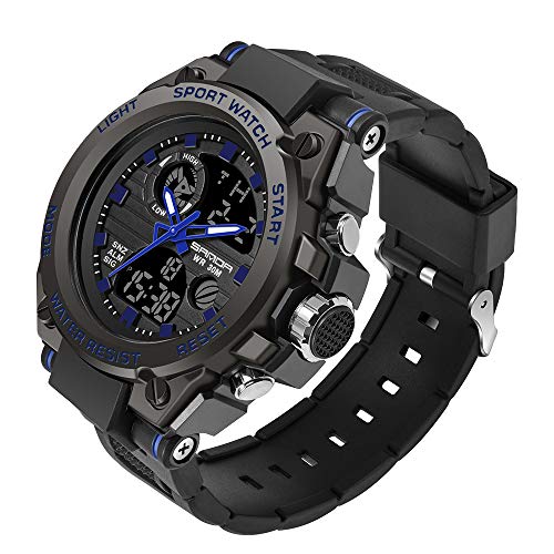 AIMES Men's Watches Sports Outdoor Waterproof Military Watch LED Date Alarm Stopwatch Multi-Function Tactics Big Face Wristwatch for Men - color: Blue