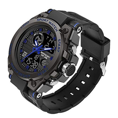 KXAITO Men's Watches Sports Outdoor Waterproof Military Watch Date Multi Function Tactics LED Alarm Stopwatch - color: 26_Blue
