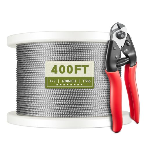 KALLDSY 400FT 1/8" Stainless Steel Cable for Railing, 7x7 Wire Rope - size: 400 ft