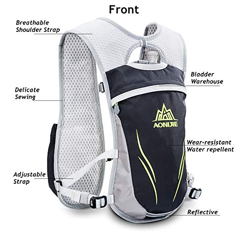 AONIJIE Hydration Vest Pack Backpack 5L 5.5L Marathoner Running Vest Race Hydration for Women and Men Trail Run Hiking Jogging - color: Gray