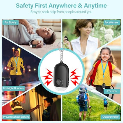 Hion Personal Safety Alarm for Women, 3 Pack Rechargeable 130dB Self Defense Keychain with LED Flashlight, Emergency Safe Sound Security Alarm for Children Elderly, White+Pink+Black - color: White+pink+black