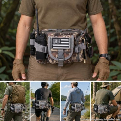 Tactical Fanny Pack, Large Military Waist Bag with 5 Zipper Pockets, Crossbody Fanny Packs Bumbag with U.S Patch, Hiking Belt Bag, Walking Outdoor Fishing Hip Pack for Women Men - ACU Camo - color: ACU Camo
