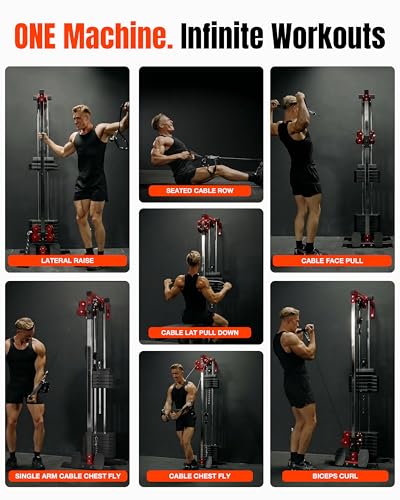 Mikolo Wall Mount Cable Station, Cable Crossover Machine with Dual Pulley System and 19/27 Adjustable Positions for Home Gym Fitness Equipment - color: RED, size: G3 Elite(118 lb weight stack)