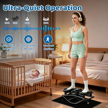 U-Rock Mini Stepper with Resistance Bands, 3D Swing Stair Stepper with Digital Monitor, Upgraded Quiet Anti Slip Pad for Full-Body Workout, Home & Office Fitness Equipment for All Ages