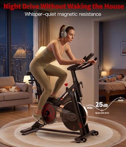 Magnetic Exercise Bike for Home – Adjustable Silent Spin Bike with 350lb Capacity, APP Connectivity, LCD Monitor & Device Holder – Indoor Cycling Bike for Cardio & Weight Loss