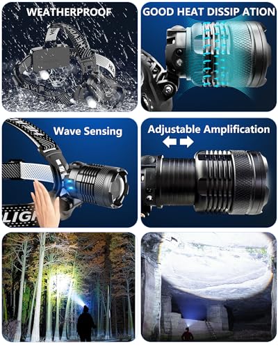Headlamp Rechargeable, 100,000LM Super Bright LED Head Lamp Light