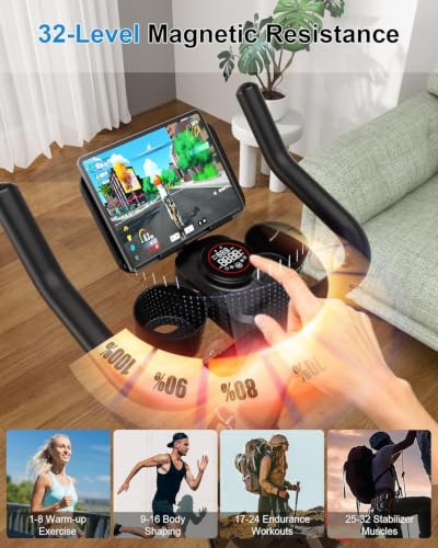 MJWW Magnetic Exercise Bike with Smart App, Stationary Indoor Cycling Bike for Home Workout, 32-Level Quiet Belt Drive, 300 lbs Heavy Duty Capacity Cycle with Comfortable Fully Adjustable Seat