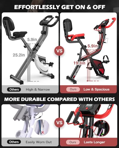 pooboo Folding Magnetic X‑Bike, Upright Exercise Bike for Home Gym - color: Black & Scarlet