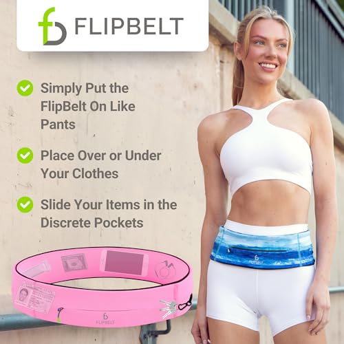 FlipBelt Zipper Running Belt, Waist Pack for Fitness and Running, US Company - color: Girly Pop Pink, size: Medium