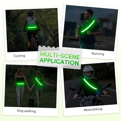 Illumifun LED Running Belt - USB Rechargeable Light Up Sash, High-Visibility Elastic Waistband Light for Running Cycling Hiking Camping Nighttime Activities - color: Green