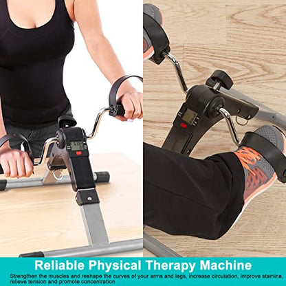 Foldable Exercise Bike Pedal Fitness Exerciser Cycle Bike w/LCD Display Mini Pedal Exerciser for Leg Arm Physical Therapy Home Office Gym