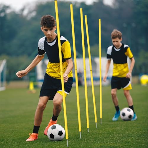 10pcs Soccer Agility Poles, 5ft Adjustable Soccer Poles Soccer Training Equipment Soccer Training Sticks Speed Hurdles for Football Sport Agility Training (Yellow)