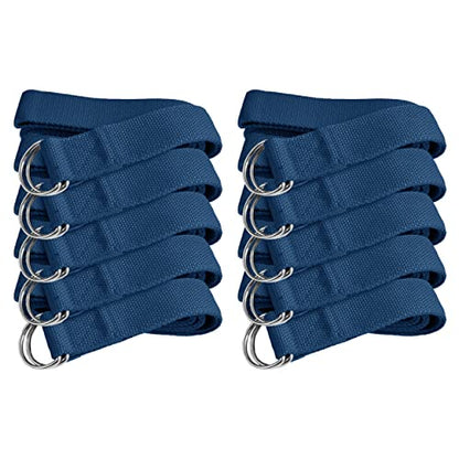Bulk Yoga Straps, 10 Pack, 6ft, D-Ring Buckle - color: Blue