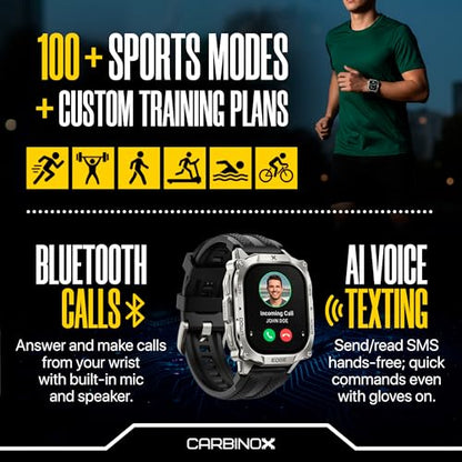 CARBINOX Smart Watch Edge Rugged, 1.96″ AMOLED, Stainless Steel, IP69K/5ATM Fitness trackers, Dual-Band GNSS, 500mAh, Bluetooth Calls, Smart Watch for Android Phones iOS (Silver) - color: Silver