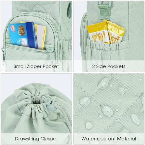 sportsnew 40oz Insulated Crossbody Water Bottle Bag Gym Hiking Phone Pocket - color: Quilt Green