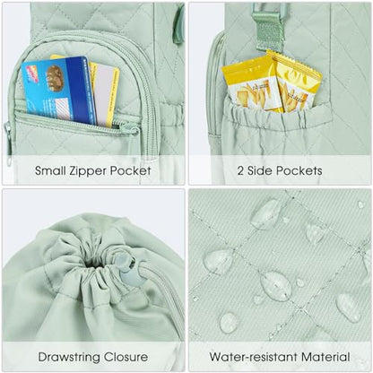 sportsnew 40oz Insulated Crossbody Water Bottle Bag Gym Hiking Phone Pocket - color: Quilt Green