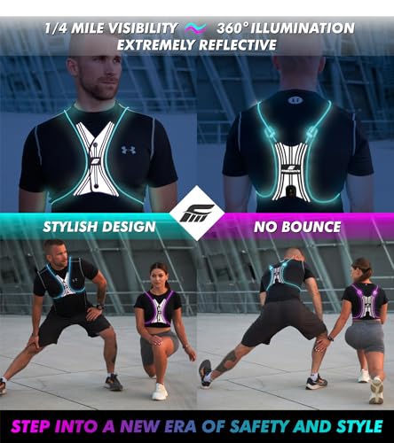SPIDER Reflective Lighted Running Vest - Optic Fiber Technology, Bright, 360° Visible, Ultralight, Phone Pocket, Fully Adjustable Size XS-3XL - Reflective Running Gear for Safe Night Sports & Walking