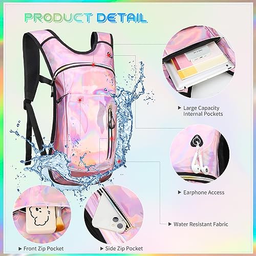 Hydration Backpack -Water Backpack with 2l Hydration Bladder - color: Holographic - Pink
