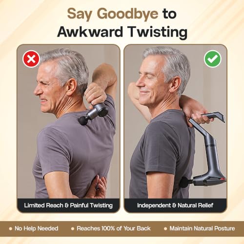 3-in-1 Detachable Deep Tissue Massage Gun with Long Extension Handle for Self-Back Massage and Pain Relief, 4 Massage Heads, 12 Speeds, Muscle Massager for Back, Shoulders, and Neck