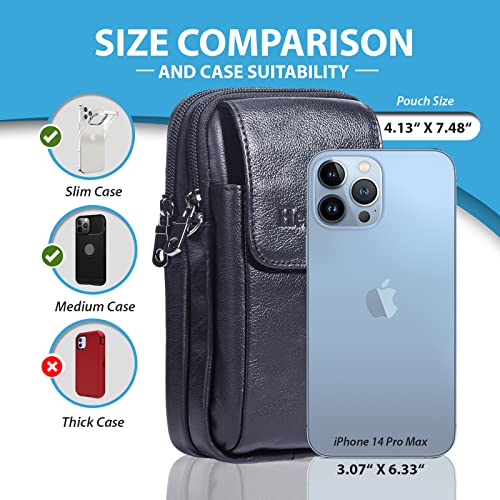 Leather Vertical Men Cell Phone Holster Wallet Case with Belt Clip Travel Messenger Bag Waist Pouch Crossbody Purse Fit for iPhone 17 Pro Max 15 Pro Max Samsung Galaxy S25 Ultra Note 9 (Black) - color: Black