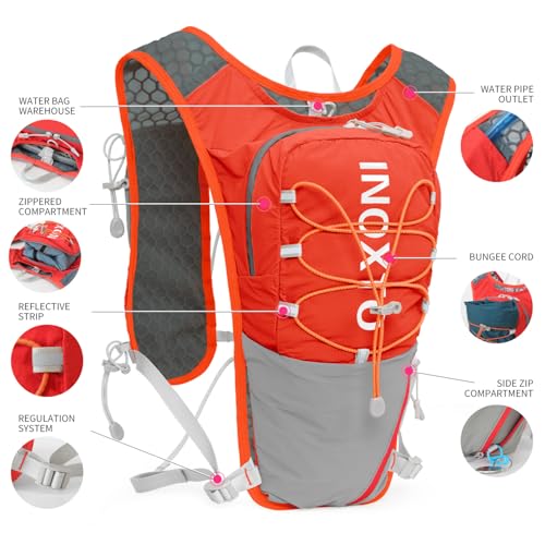 IX INOXTO Running Vest for Women Men, Adjustable Chest Straps Running Hydration Vest with 500ml Soft Flask, Lightweight Breathable Reflective Hydration Backpack for Hiking - color: orange with 500ml