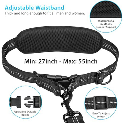 Uppetly Hands Free Dog Running Leash with Adjustable Waist Belt, Dual Handle Elastic Bungees Retractable Rope for Small and Medium Dogs, Reflective Stitches for Walking Hiking Biking (Medium, 8-25lb) - size: Medium