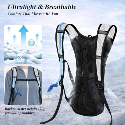 Lightweight 2 Pack Hydration Backpack with 2L Water Bladder for Hiking - color: Black