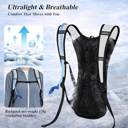 Lightweight 2 Pack Hydration Backpack with 2L Water Bladder for Hiking - color: Black