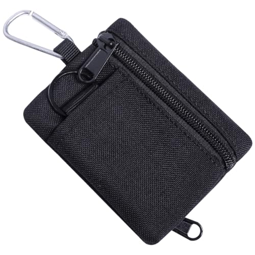 Mini EDC Molle Pouch Outdoor Wallet Portable Key Card Case with Carabiner Coin Storage Bag Small Hanging Purse Waist Pack for Camping - color: Black