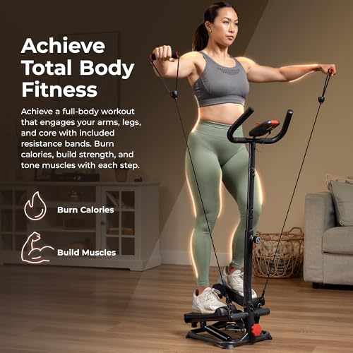 Sunny Health & Fitness Smart Stair Stepper w/Handlebar & Resistance Bands - color: Grey