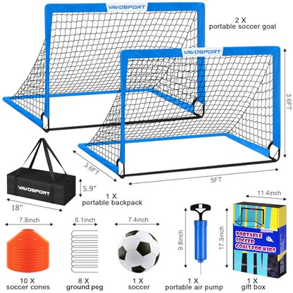 VAVOSPORT Kids Soccer Goals for Backyard Set of 2,Soccer Training Equipment - color: 4-Blue, style: 5 ft x 3.6 ft