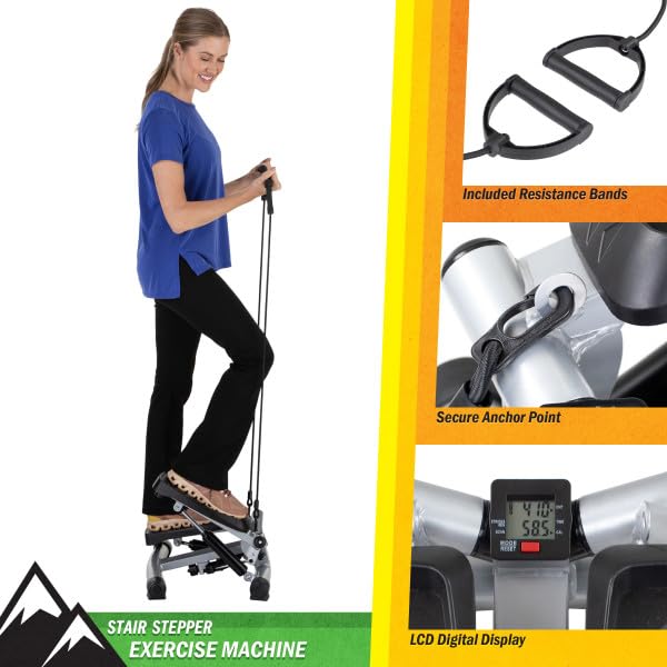 Portable Stair Stepper Exercise Machine with LCD Monitor and Resistance Bands – Compact Home Gym Stair Climber for Cardio, Strength, and Full-Body Workouts by Wakeman