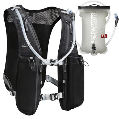 Running Hydration Vest for Women and Men. Reflective, 8 Pocket, Quick Dry, Water-Resistant, Breathable, Adjustable Backpack for Runs, Hiking, Cycling, Trails, Marathons - style: Black with 1.5L Water Bladder