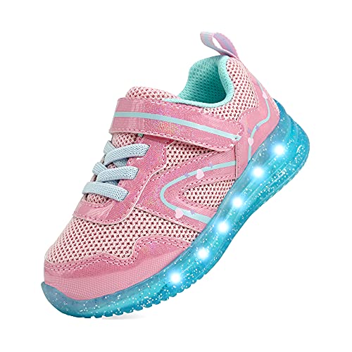YESKIS Toddler Boys Girls Light Up Shoes LED Flashing Lightweight Mesh Breathable Adorable Running Sneakers for Toddler and Little Kid - color: Pink Light Up Sneakers, size: 10 Toddler