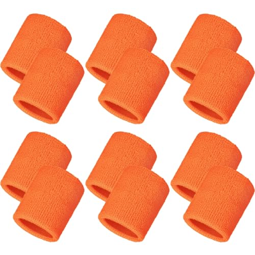 Bememo 12 Pcs Sweatbands Wrist Bands - color: Neon Orange, size: 3.15 Inch