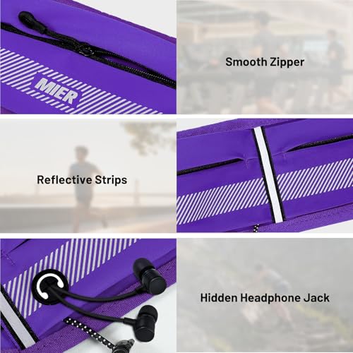MIER Running Belt for Women & Men, Fanny Pack with Marathon Bib Clip Purple - color: Purple