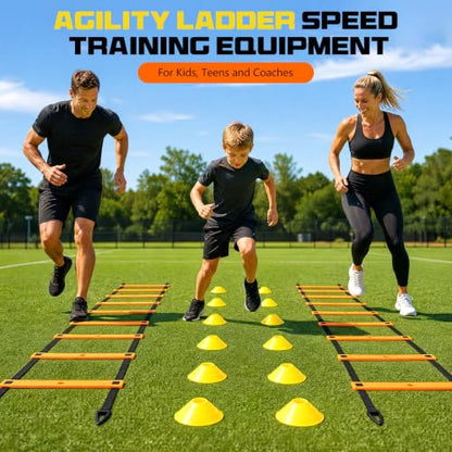 2 Pack 20ft Agility Ladder Set, 40ft Total Adjustable Speed Ladder - color: Orange