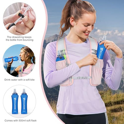 BECOJADDE Running Vest for Women Men, 5L/6L Lightweight Hydration Backpack Running Pack for Marathon, Trail, Cycling, Hiking, Jogging - color: Pink