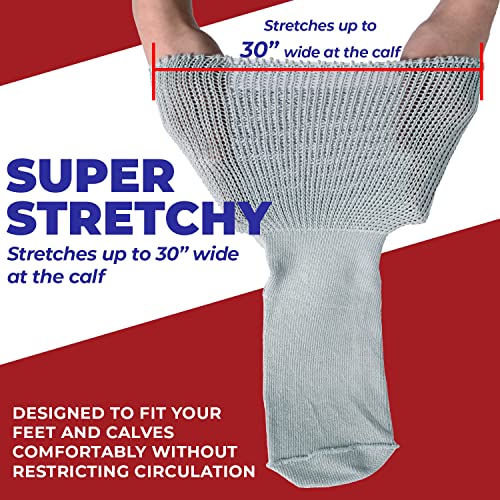 3 Pairs Extra Wide Socks for Swollen Feet - Non Slip Diabetic Socks for Men, Hospital Use - color: Gray