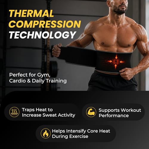 TURBOSWEAT Waist Trimmer Belt Women Men, Neoprene Sweat Band, Latex Free, Includes Mesh Wash Bag - color: Black Gray, size: S-M (25.6" - 43.3")