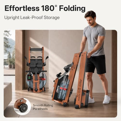 JOROTO Water Rowing Machines for Home, Foldable Rowing Machine with 400LBS Weight Capacity, Dedicated Monitor & Bluetooth APP, Large Water Tank & Comfortable Seat for Immersive Water Rower