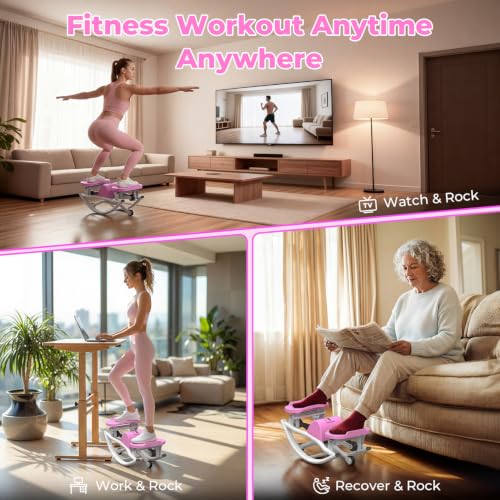 Rocking Stepper with Resistance Bands, 3D Side-to-Side Motion Mini Stepper for Women Home Workout, Low Impact Lateral Step Machine with Non-Slip Mat and Digital Counter, 250lbs Capacity