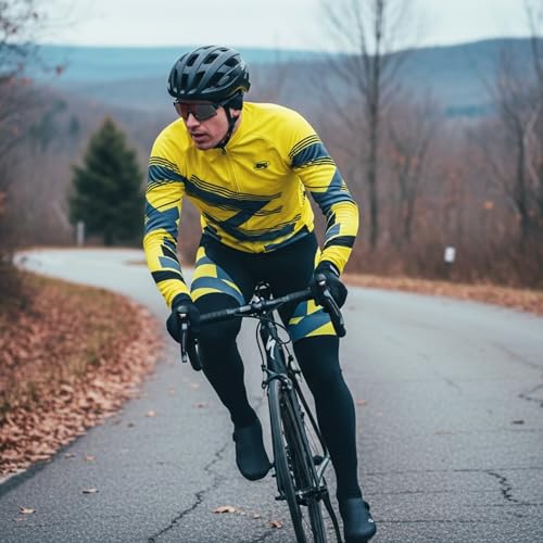 sponeed Men's Cycling Jersey Full Sleeve Riding Wear Long Sleeve T Shirts Pants - color: Fleece Yello Multi, size: Medium
