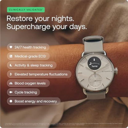WITHINGS ScanWatch 2 - Hybrid Smart Watch, Heart Rate Monitoring, Fitness Tracker, Cycle Tracker, Sleep Monitoring, GPS Tracker, 30-Day Battery Life, Android & Apple Compatible, HSA/FSA - color: Black, style: Scanwatch 2 - 42mm