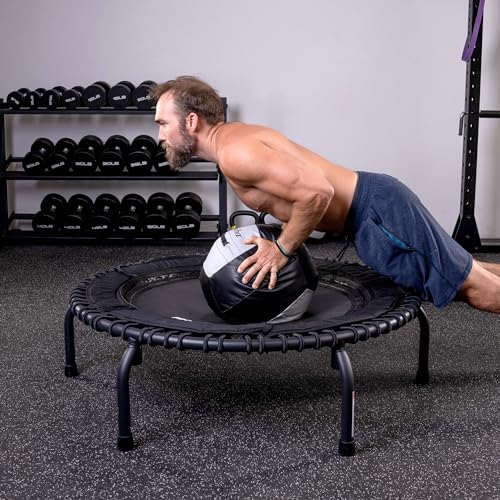 JumpSport 550 Workout Rebounder for Adults, 44" | PRO CE | Mini Exercise Fitness Trampoline Jumper with Cables | Black - color: Matte Black, style: Solid Frame / Petal Mat