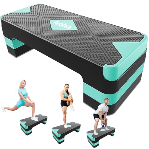 Aerobic Step Platform, Non Slip Adjustable Height Step Trainer - color: Turquoise