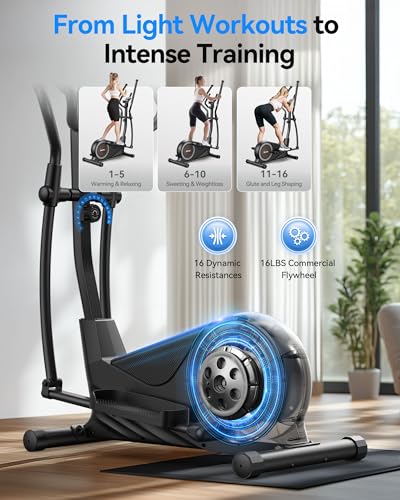 Niceday Elliptical Exercise Machine with 15.5/18/19IN Long Stride - color: 15.5IN Stride Brown
