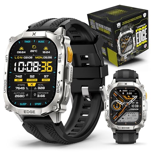 CARBINOX Smart Watch Edge Rugged, 1.96″ AMOLED, Stainless Steel, IP69K/5ATM Fitness trackers, Dual-Band GNSS, 500mAh, Bluetooth Calls, Smart Watch for Android Phones iOS (Silver) - color: Silver